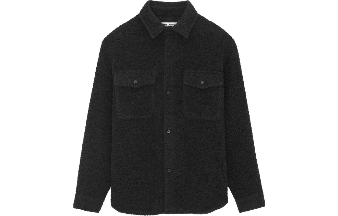 Order SAINT LAURENT  Black Solid Pocket Long-Sleeve Button-Up Shirt 753168Y28RA1000