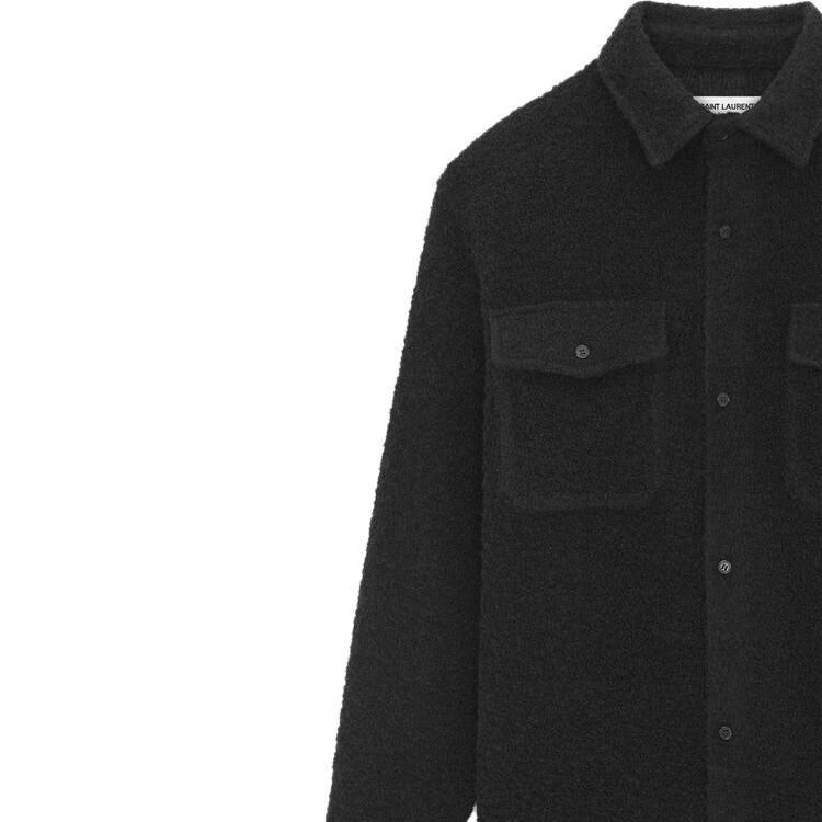 Shop SAINT LAURENT  Black Solid Pocket Long-Sleeve Button-Up Shirt 753168Y28RA1000