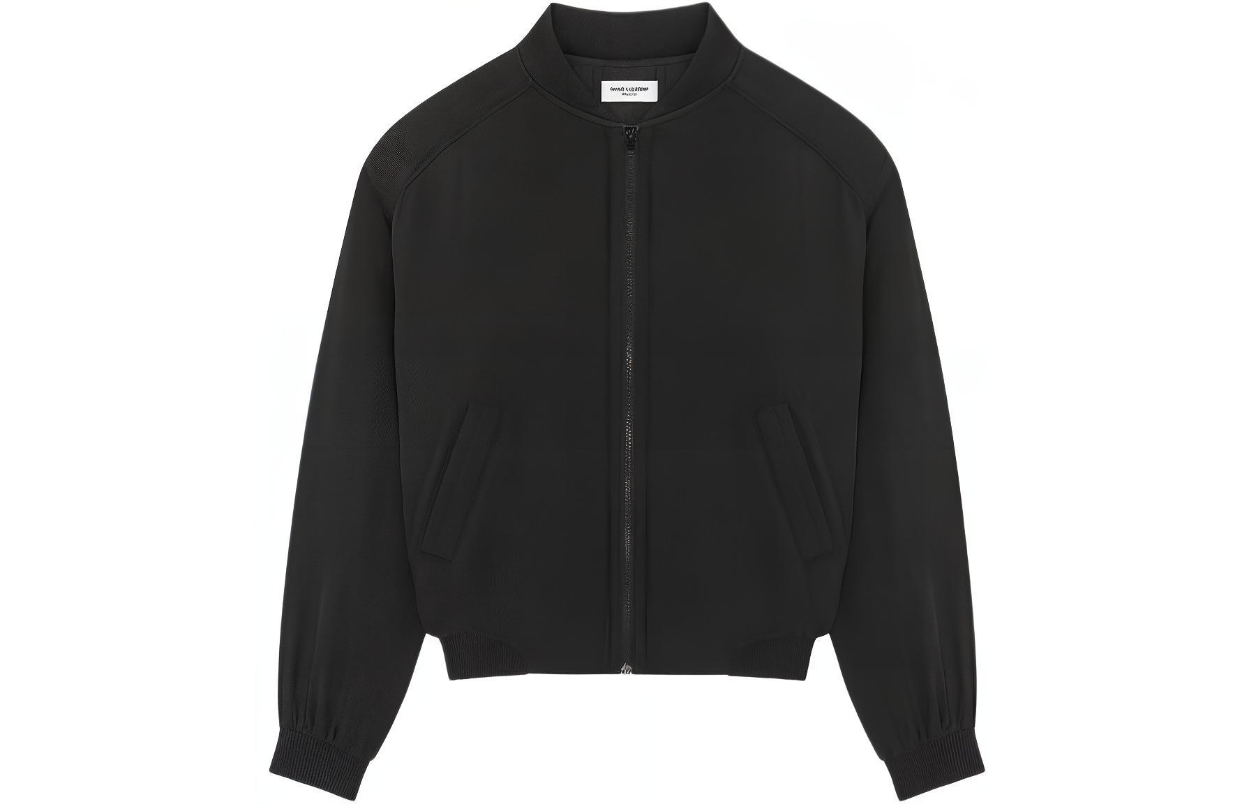 Saint Laurent  Black Solid Zip-Up Baseball Collar Jacket 769984Y1I301000