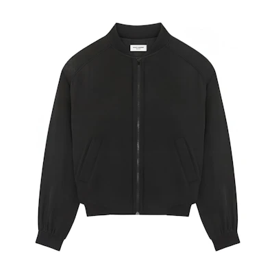 Saint Laurent Black Solid Zip-Up Baseball Collar Jacket 769984Y1I301000