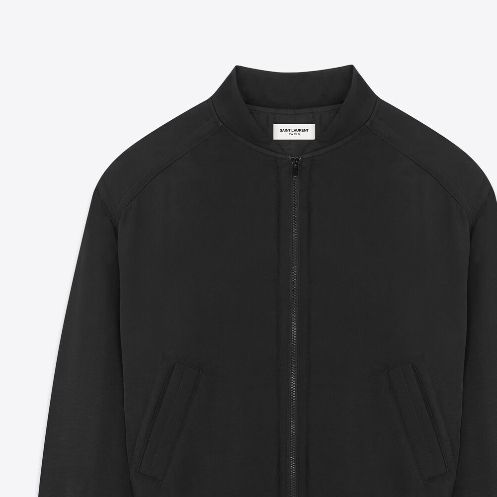 Shop Chaqueta Negra con Cremallera y Cuello Béisbol de Saint Laurent. 769984Y1I301000