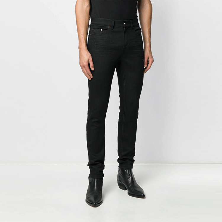 Shop SAINT LAURENT  Black Straight-Leg Mid-Rise Jeans SS22. 601478YO5001080