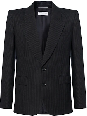 SAINT LAURENT Blazer Hitam Bergaris Lengan Panjang Single-Breasted 751468Y1H191071 Buy SAINT LAURENT Blazer Hitam Bergaris Lengan Panjang Single-Breasted 751468Y1H191071