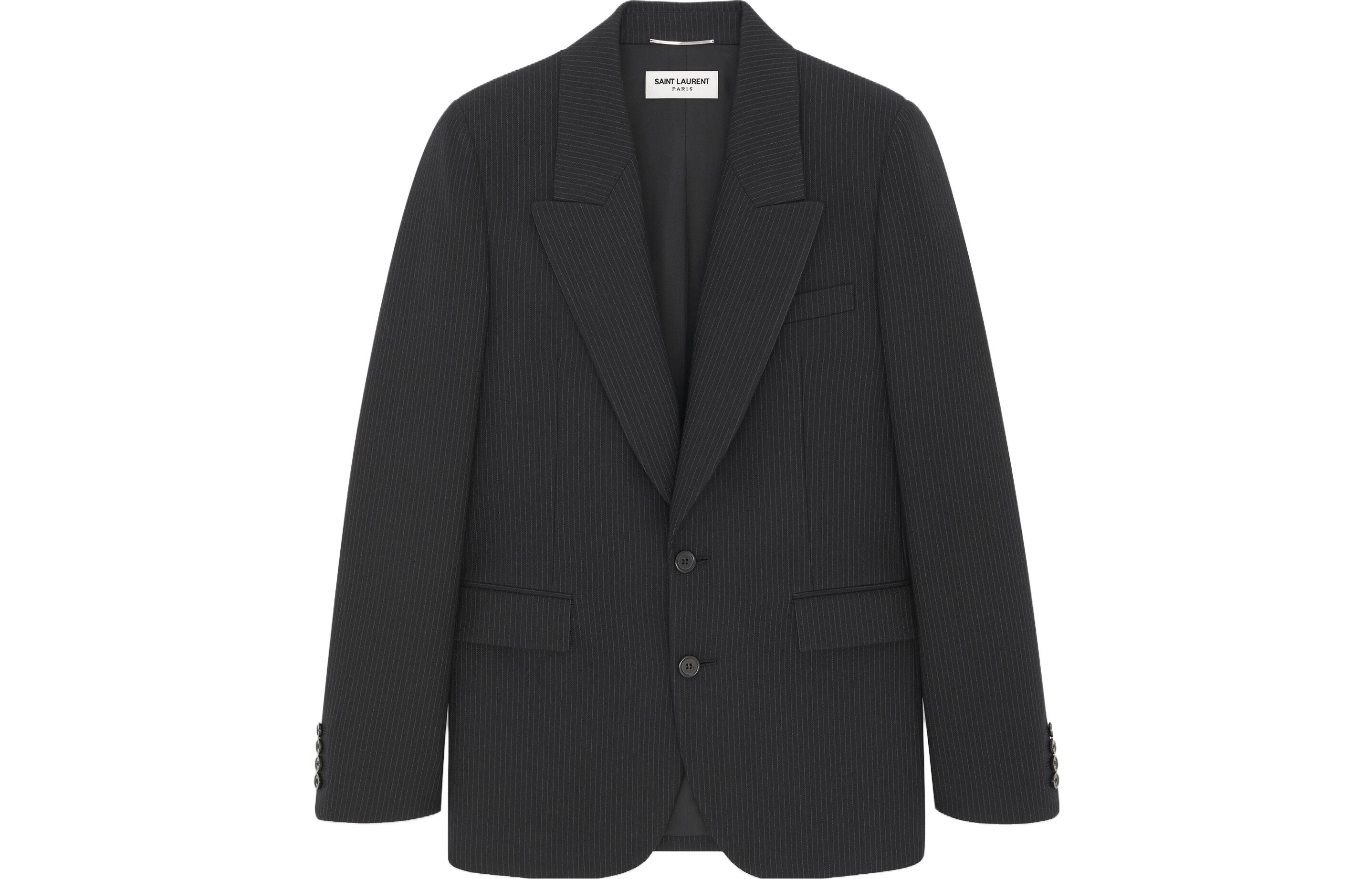 Order SAINT LAURENT Blazer Hitam Bergaris Lengan Panjang Single-Breasted 751468Y1H191071