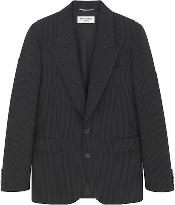 SAINT LAURENT Blazer Hitam Bergaris Lengan Panjang Single-Breasted 751468Y1H191071 Order SAINT LAURENT Blazer Hitam Bergaris Lengan Panjang Single-Breasted 751468Y1H191071