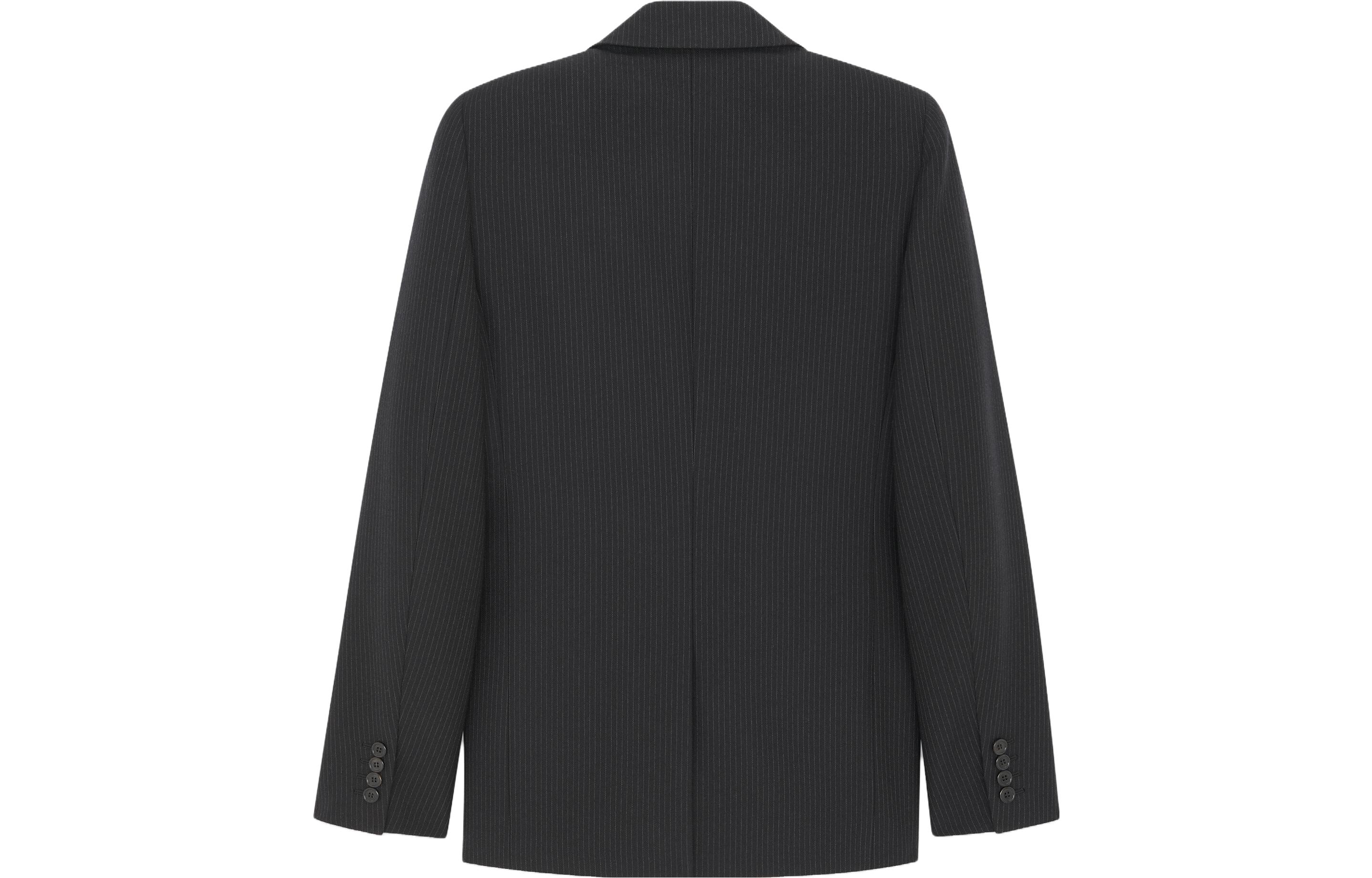 Lookbook SAINT LAURENT Blazer Hitam Bergaris Lengan Panjang Single-Breasted 751468Y1H191071