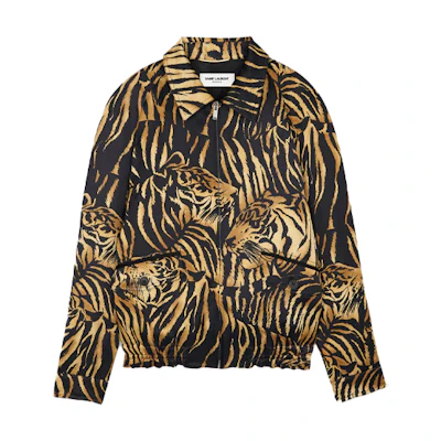 SAINT LAURENT Black Tiger Print Zip-Up Casual Jacket Long Sleeve. 695632Y2E879664
