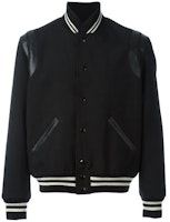 SAINT LAURENT Black Wool Striped Long Sleeve Varsity Jacket. 354718Y239W1000 SAINT LAURENT Black Wool Striped Long Sleeve Varsity Jacket. 354718Y239W1000