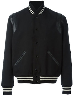 SAINT LAURENT Black Wool Striped Long Sleeve Varsity Jacket. 354718Y239W1000 Order SAINT LAURENT Black Wool Striped Long Sleeve Varsity Jacket. 354718Y239W1000