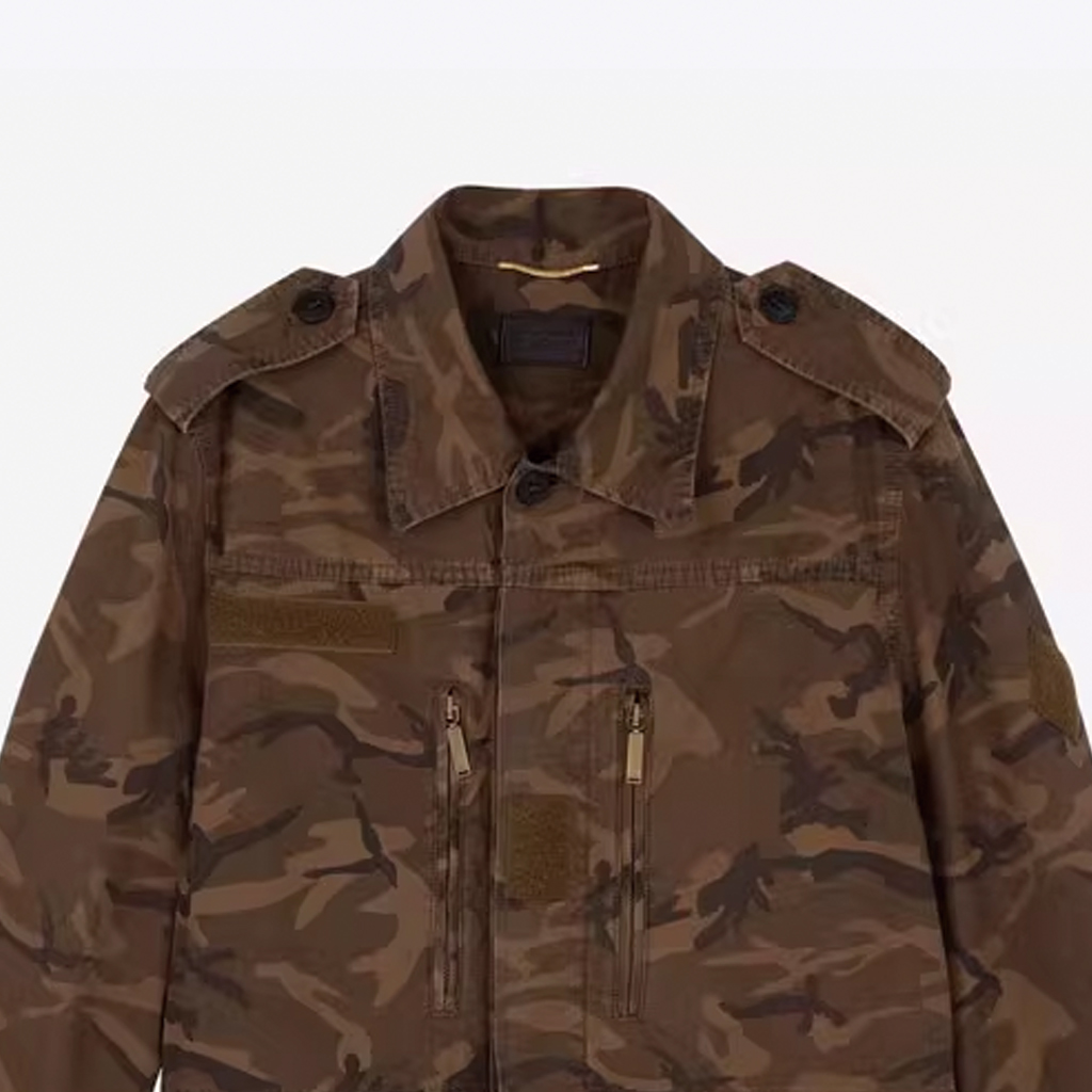 Shop SAINT LAURENT  Camouflage Long Sleeve Jacket Brown 530345Y779T3253