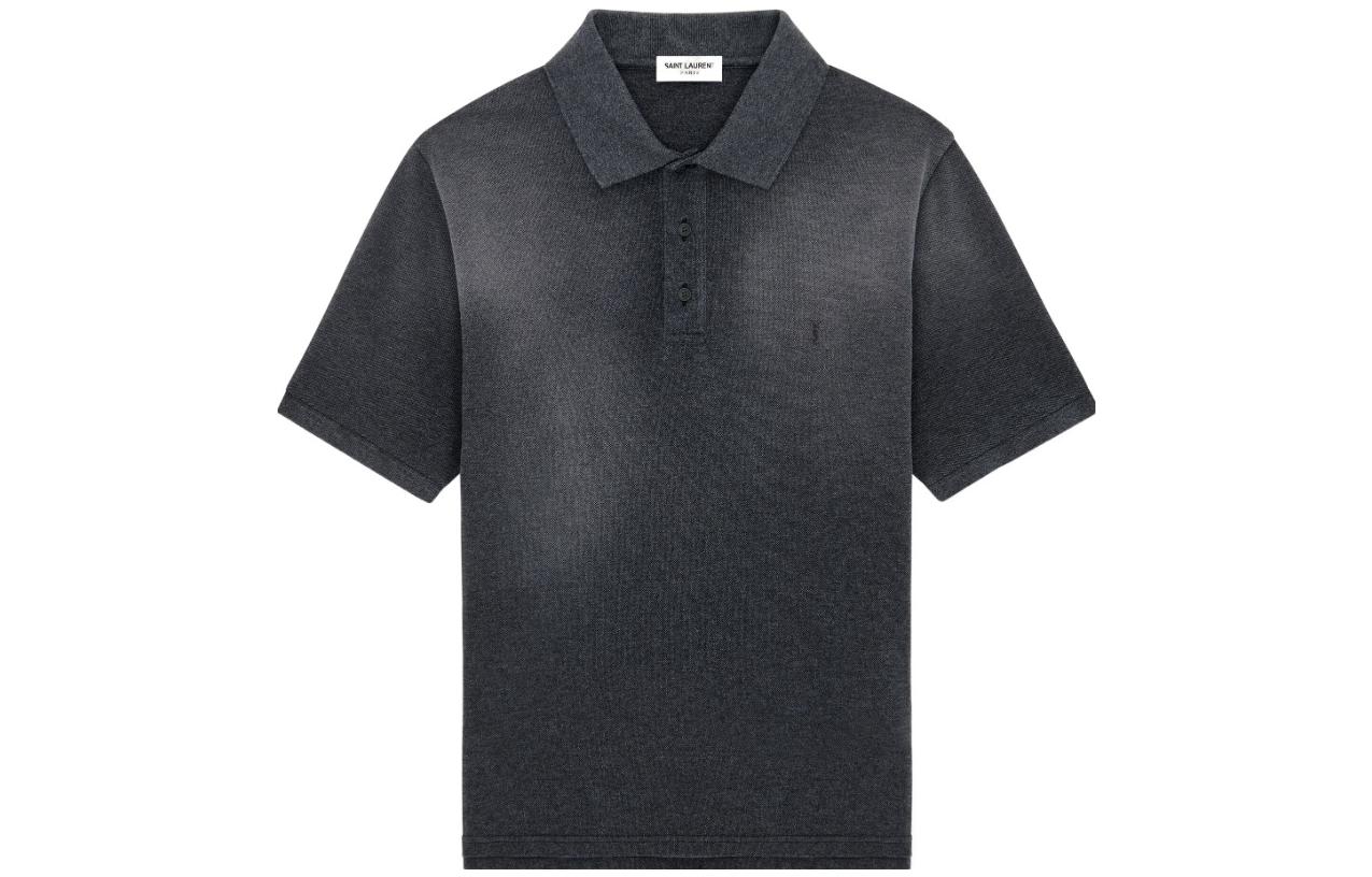 SAINT LAURENT  Dark Gray Polo Shirt with Logo Embroidery. 751102Y37HC1406