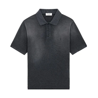 SAINT LAURENT Dark Gray Polo Shirt with Logo Embroidery. 751102Y37HC1406