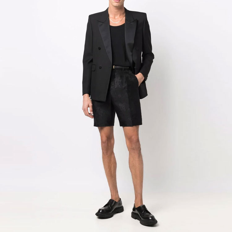 Lookbook SAINT LAURENT Seluar Pendek Jacquard Bunga - Hitam 682387Y1E011000