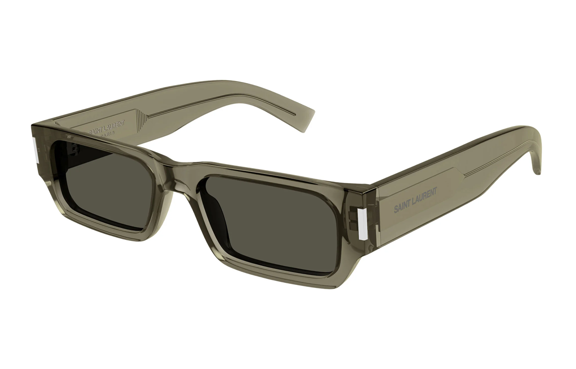 SAINT LAURENT  Irregular Sunglasses Gray Brown with Logo Print Temples SL660003 圖 2