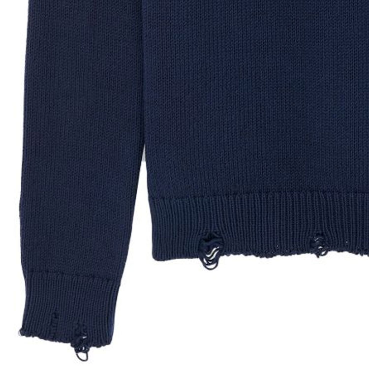 Sizing SAINT LAURENT  Navy Distressed Knit Crewneck Sweater. 604798YALO24240