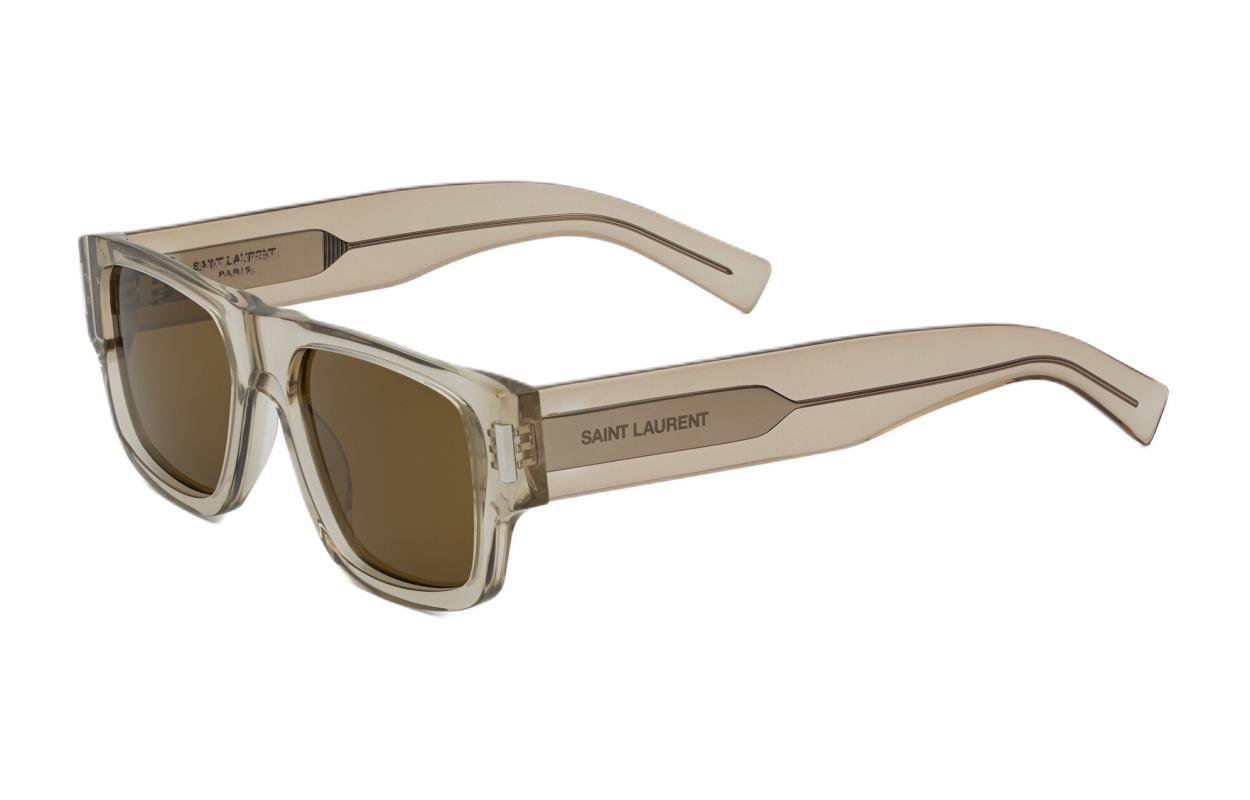 Saint Laurent  Rectangular Brown Acetate Sunglasses with Engraved Temples 779803Y99609307