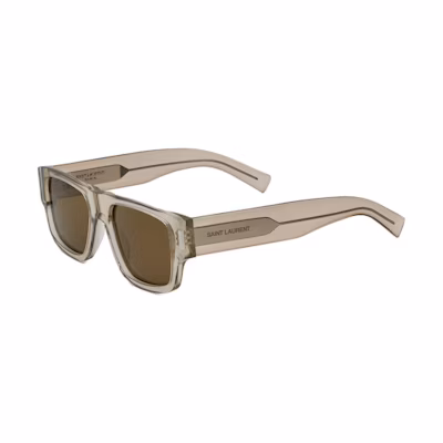 Saint Laurent Rectangular Brown Acetate Sunglasses with Engraved Temples 779803Y99609307