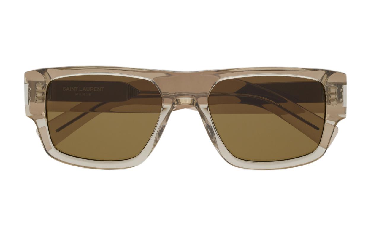 Saint Laurent  Rectangular Brown Acetate Sunglasses with Engraved Temples 779803Y99609307 圖 3