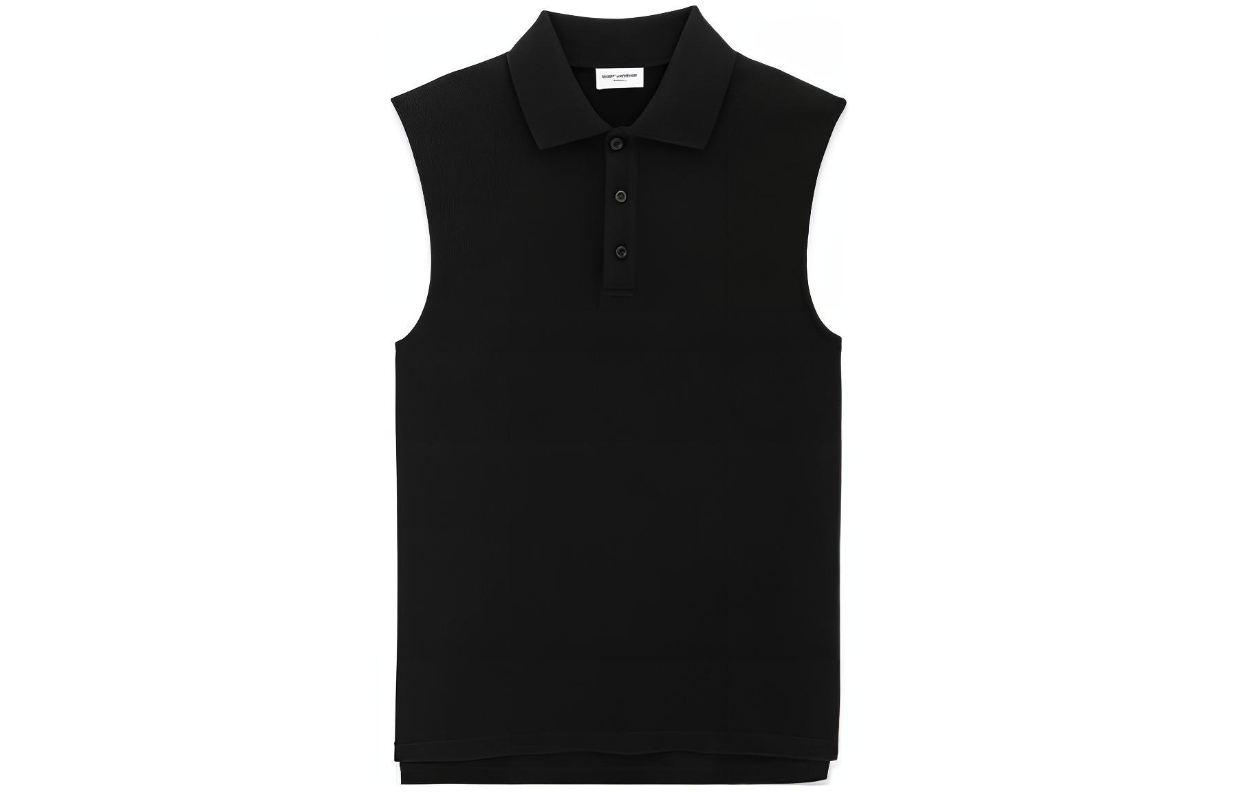SAINT LAURENT  Solid Black Sleeveless Polo Shirt 775377Y37HC1000