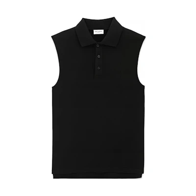 SAINT LAURENT Solid Black Sleeveless Polo Shirt 775377Y37HC1000