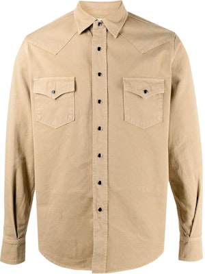 SAINT LAURENT Solid Color Button-Up Long Sleeve Shirt Brown 597059Y27BB9241 Buy SAINT LAURENT Solid Color Button-Up Long Sleeve Shirt Brown 597059Y27BB9241