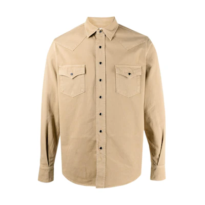 SAINT LAURENT Solid Color Button-Up Long Sleeve Shirt Brown 597059Y27BB9241