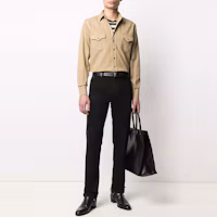Lookbook SAINT LAURENT Solid Color Button-Up Long Sleeve Shirt Brown 597059Y27BB9241