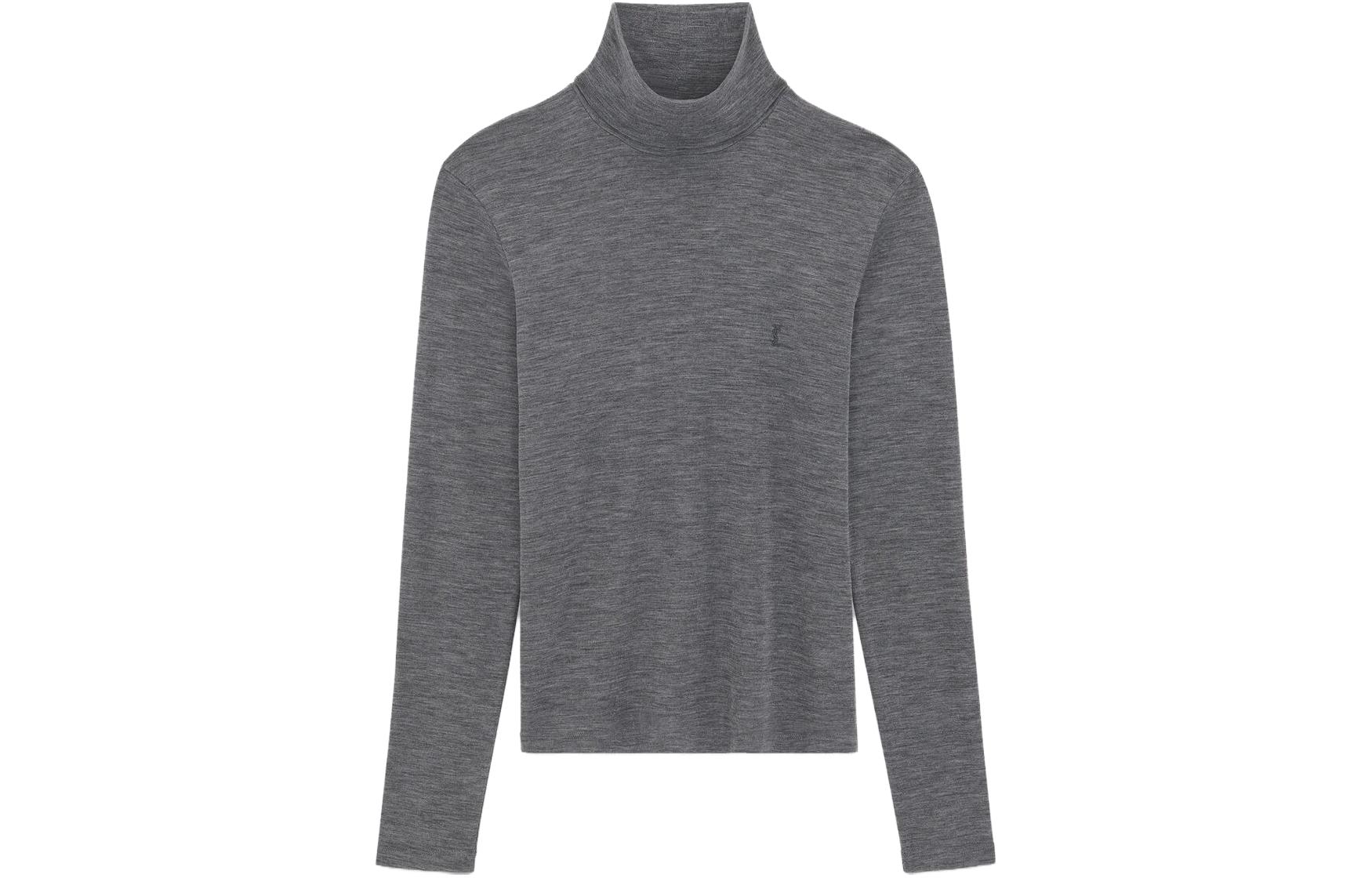SAINT LAURENT  Solid High-Neck Pullover Sweater in Ash Gray. 752477-Y37LS-1206