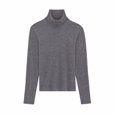 SAINT LAURENT Solid High-Neck Pullover Sweater in Ash Gray. 752477-Y37LS-1206