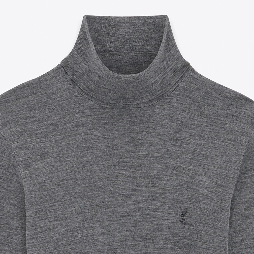 Shop SAINT LAURENT  Solid High-Neck Pullover Sweater in Ash Gray. 752477-Y37LS-1206