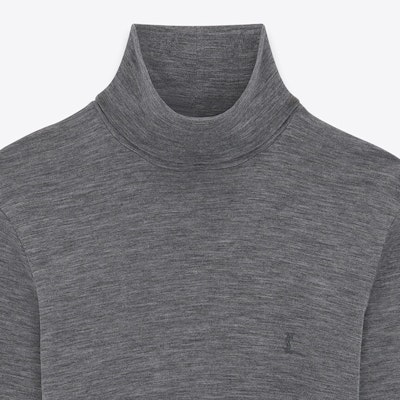 SAINT LAURENT Solid High-Neck Pullover Sweater in Ash Gray. 752477-Y37LS-1206 Shop SAINT LAURENT Solid High-Neck Pullover Sweater in Ash Gray. 752477-Y37LS-1206