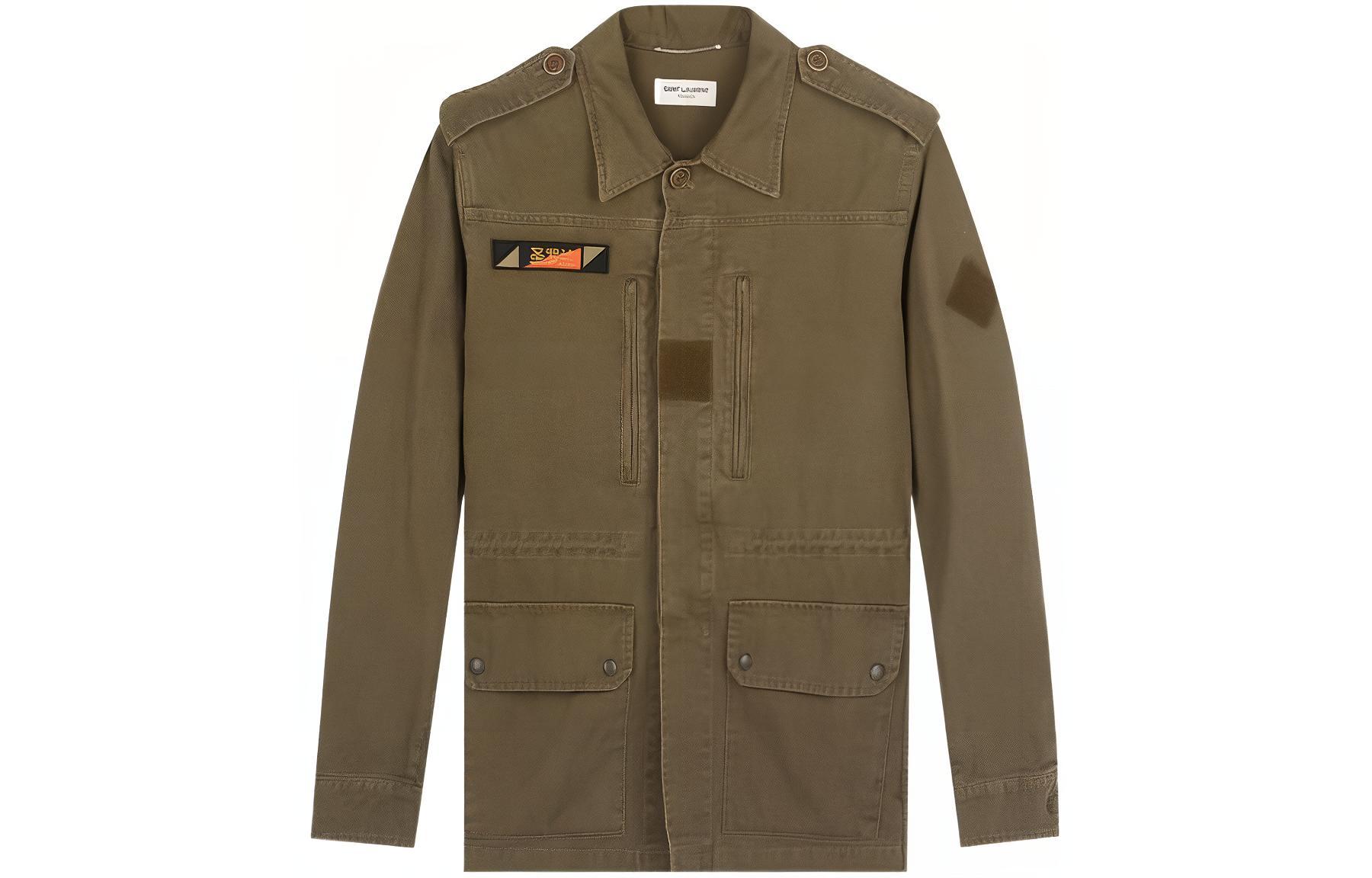 SAINT LAURENT  Solid Logo Embroidered Casual Denim Jacket Army Green 659214Y153W2840