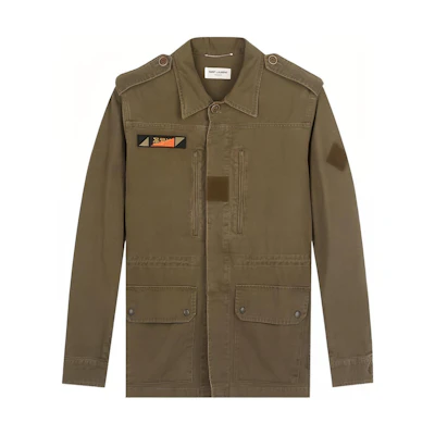 SAINT LAURENT Solid Logo Embroidered Casual Denim Jacket Army Green 659214Y153W2840