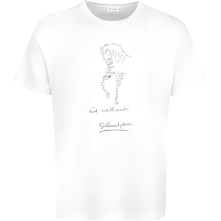 SAINT LAURENT  White Letter Print Crew Neck T-Shirt 646371Y36AL9766