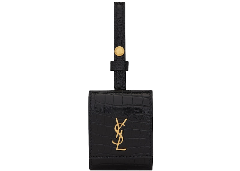 Saint Laurent AirPods Case Monogram Crocodile-Embossed Shiny Leather Black