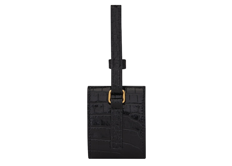 Order 聖羅蘭AirPods保護套鱷魚壓紋亮面皮革黑色款。