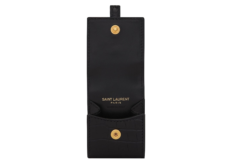 Lookbook 聖羅蘭AirPods保護套鱷魚壓紋亮面皮革黑色款。