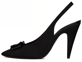 Saint Laurent Anaïs 'Black Ribbon Canvas and Patent Leather Bow Slingback Heels' 64178214Q101000 Saint Laurent Anaïs 'Black Ribbon Canvas and Patent Leather Bow Slingback Heels' 64178214Q101000