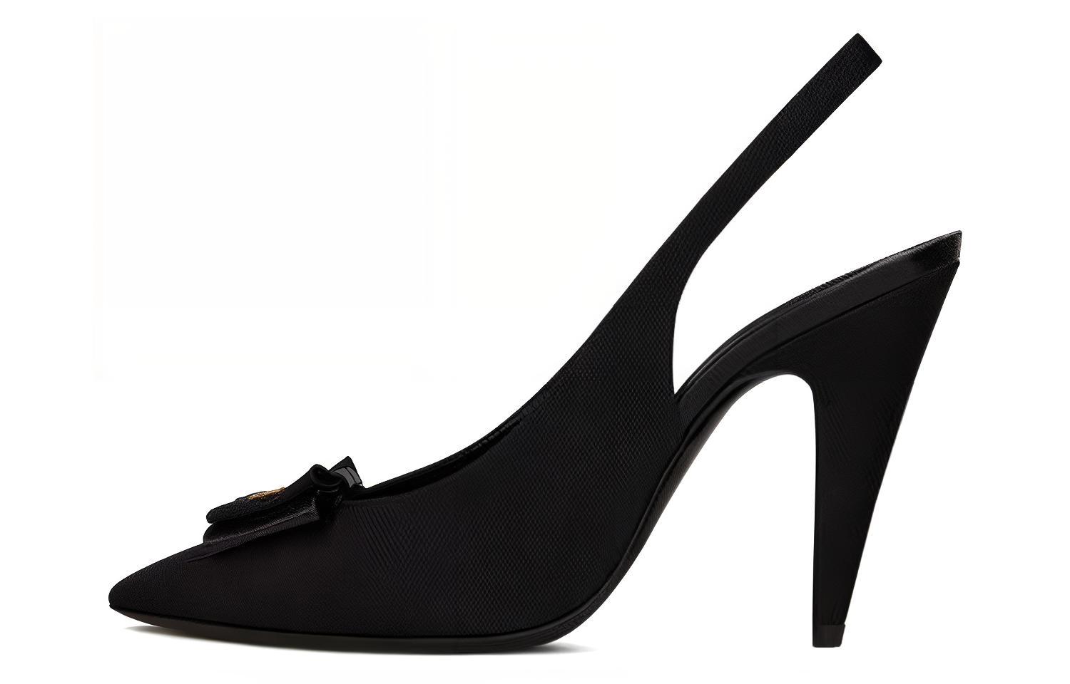 Saint Laurent Anaïs 'Black Ribbon Canvas and Patent Leather Bow Slingback Heels' 64178214Q101000