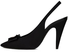 Saint Laurent Anaïs 'Black Ribbon Canvas and Patent Leather Bow Slingback Heels' 64178214Q101000 Saint Laurent Anaïs 'Black Ribbon Canvas and Patent Leather Bow Slingback Heels' 64178214Q101000