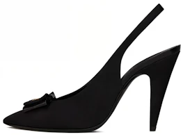 Saint Laurent Anaïs 'Black Ribbon Canvas and Patent Leather Bow Slingback Heels' 64178214Q101000 Saint Laurent Anaïs 'Black Ribbon Canvas and Patent Leather Bow Slingback Heels' 64178214Q101000