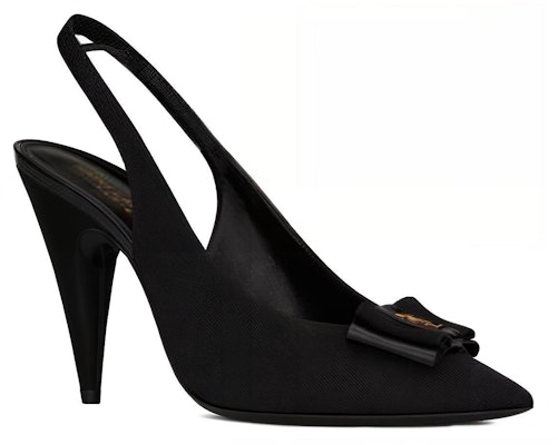 Saint Laurent Anaïs 'Black Ribbon Canvas and Patent Leather Bow Slingback Heels' 64178214Q101000 Order Saint Laurent Anaïs 'Black Ribbon Canvas and Patent Leather Bow Slingback Heels' 64178214Q101000
