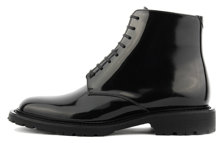 Saint Laurent Army 'Shiny Black Leather Lace-Up Ankle Boots' 632364AAAS61000