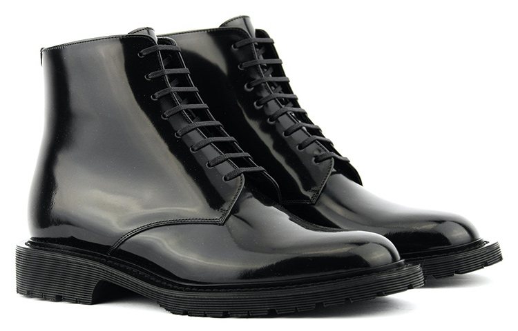 Order Saint Laurent Army 'Shiny Black Leather Lace-Up Ankle Boots' 632364AAAS61000