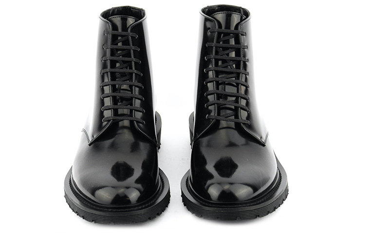 Lookbook Saint Laurent Army 'Shiny Black Leather Lace-Up Ankle Boots' 632364AAAS61000