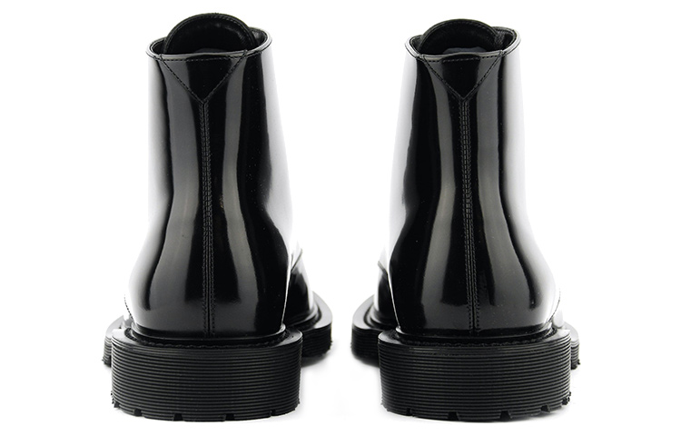 Shop Saint Laurent Army 'Shiny Black Leather Lace-Up Ankle Boots' 632364AAAS61000