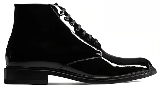 Lookbook 聖羅蘭 Army 漆面 圓頭 短靴 2cm 男款 黑色