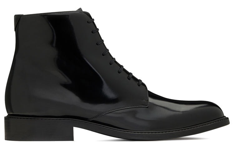 Order Sepatu Boot Hitam Patent Tali Saint Laurent Army Ankle 6323581YZ001000