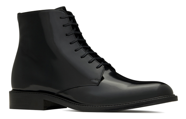 Lookbook Sepatu Boot Hitam Patent Tali Saint Laurent Army Ankle 6323581YZ001000