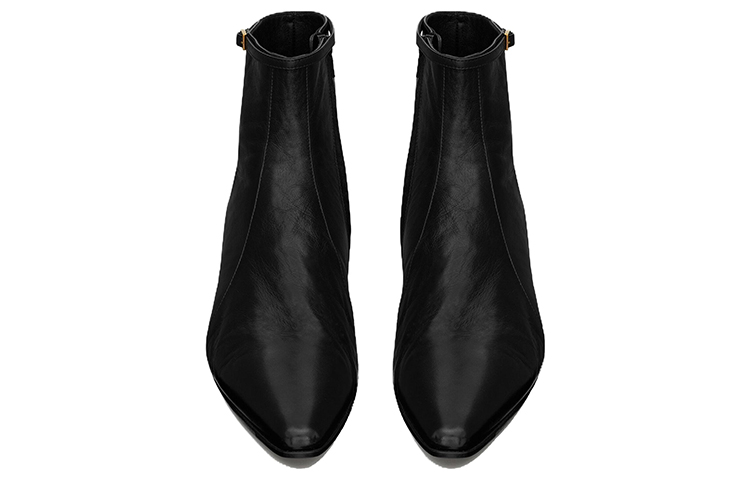 Shop Saint Laurent Arsun ''Stivale Nero in Pelle Verniciata con Fibbia'' 73171625N001000